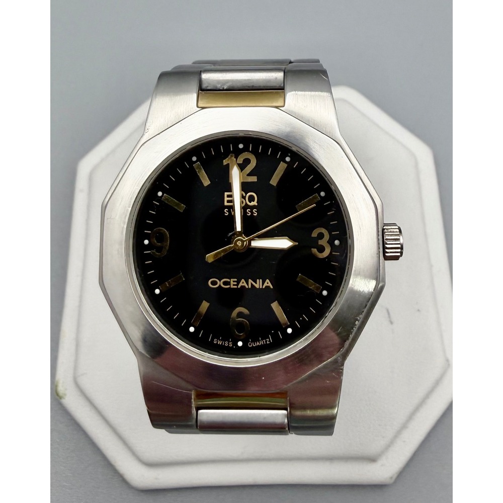 ESQ Swiss Oceania E3701 Two Tone Black Dial Quartz Watch Stainless Steel